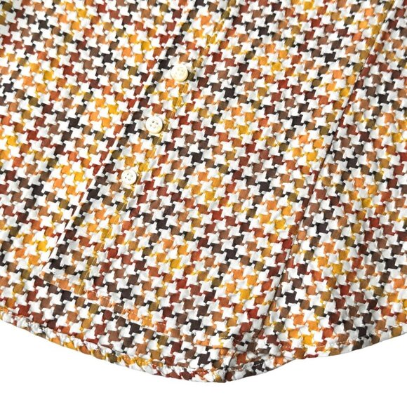 VTG ETRO Shirt Sz.6 Cream Brown Houndstooth Academia Career Italian Old Money - Picture 5 of 14